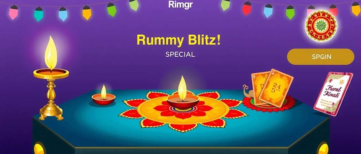 Rummy Blitz Diwali Celebration Rummy Blitz Diwali special event showing festive table design with diyas, rangoli, and special Diwali cards